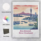 Auckland Harbour Sky Tower Sunset Coastal Skyline Travel Poster Canvas Wall Art Print Decor Picture Ready to Hang