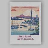 Auckland Harbour Sky Tower Sunset Coastal Skyline Travel Poster Canvas Wall Art Print Decor Picture Ready to Hang