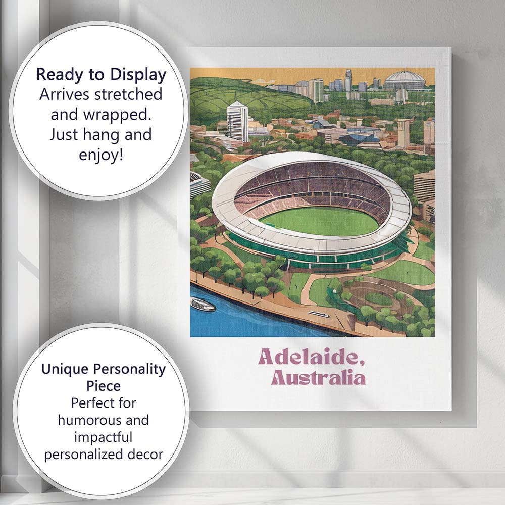 Adelaide Oval Stadium Aerial Cityscape Landmark Travel Poster Canvas Wall Art Print Decor Picture Ready to Hang