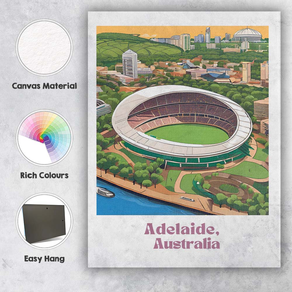 Adelaide Oval Stadium Aerial Cityscape Landmark Travel Poster Canvas Wall Art Print Decor Picture Ready to Hang