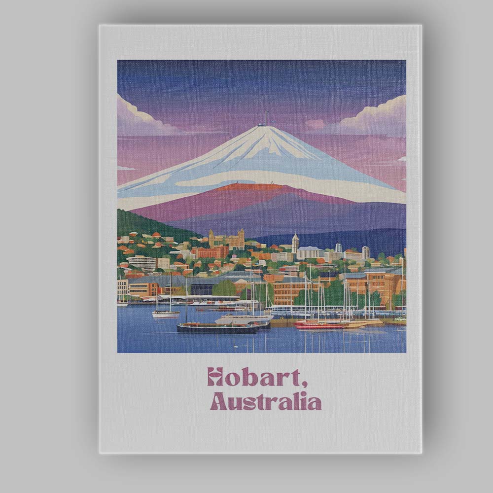 Hobart Mount Wellington Harbour Twilight Landscape Travel Poster Canvas Wall Art Print Decor Picture Ready to Hang