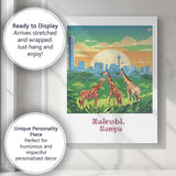 Nairobi Giraffes Skyline Safari City Sunset Travel Poster Canvas Wall Art Print Decor Picture Ready to Hang