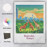 Nairobi Giraffes Skyline Safari City Sunset Travel Poster Canvas Wall Art Print Decor Picture Ready to Hang