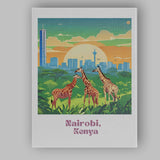 Nairobi Giraffes Skyline Safari City Sunset Travel Poster Canvas Wall Art Print Decor Picture Ready to Hang