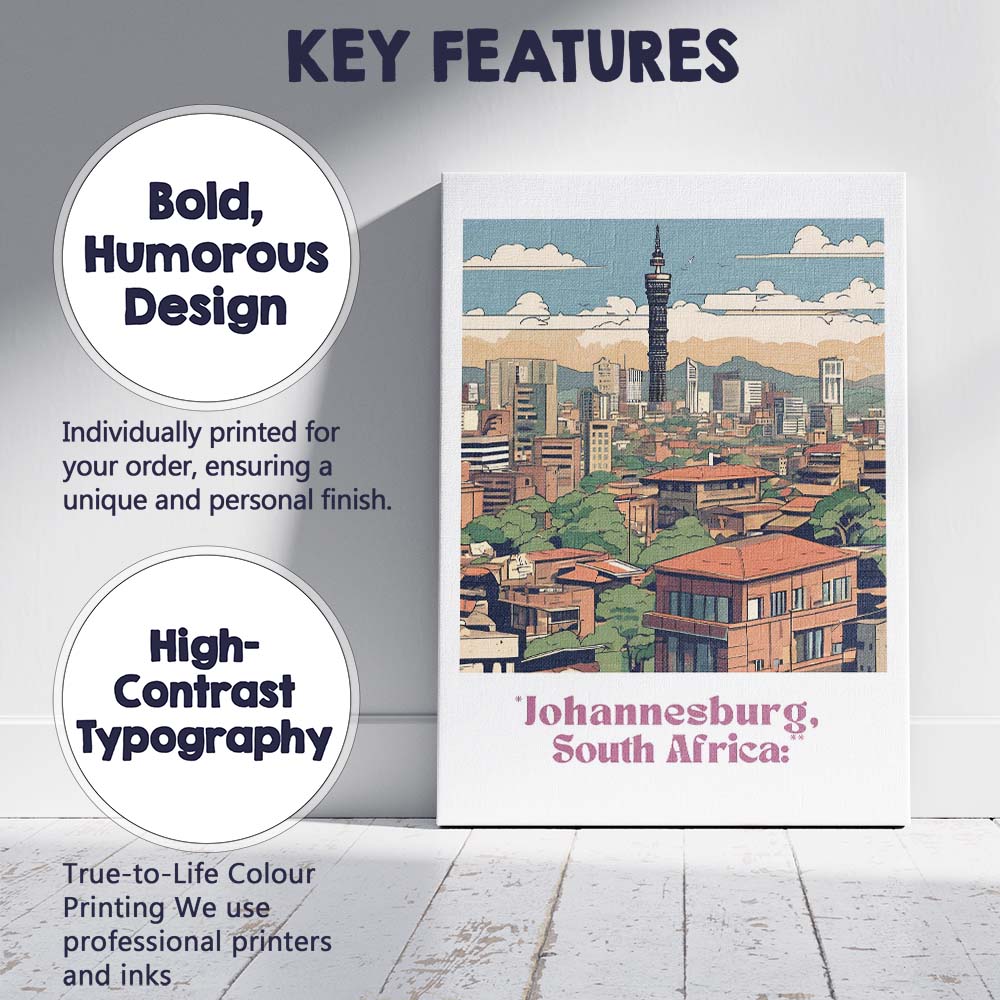 Johannesburg Skyline Hilltop Urban Panorama Travel Poster Canvas Wall Art Print Decor Picture Ready to Hang