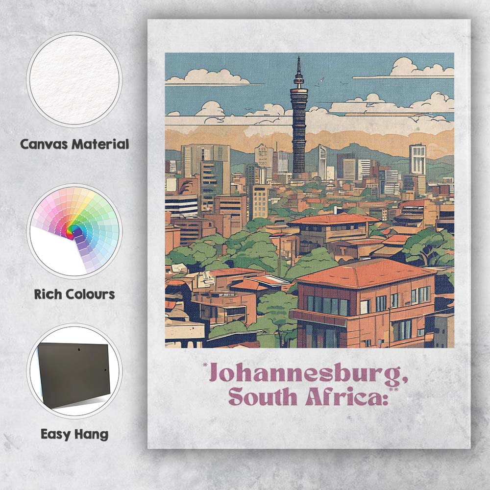 Johannesburg Skyline Hilltop Urban Panorama Travel Poster Canvas Wall Art Print Decor Picture Ready to Hang