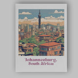 Johannesburg Skyline Hilltop Urban Panorama Travel Poster Canvas Wall Art Print Decor Picture Ready to Hang
