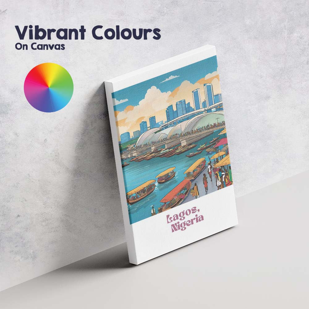 Lagos Waterfront City Skyline Market Boats Travel Poster Canvas Wall Art Print Decor Picture Ready to Hang