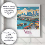 Lagos Waterfront City Skyline Market Boats Travel Poster Canvas Wall Art Print Decor Picture Ready to Hang