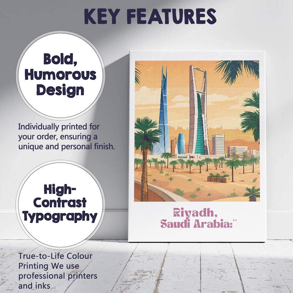Modern Riyadh Saudi Arabia Kingdom Centre Skyline Desert Travel Poster Canvas Wall Art Print Decor Picture Ready to Hang