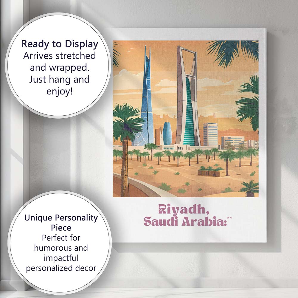 Modern Riyadh Saudi Arabia Kingdom Centre Skyline Desert Travel Poster Canvas Wall Art Print Decor Picture Ready to Hang