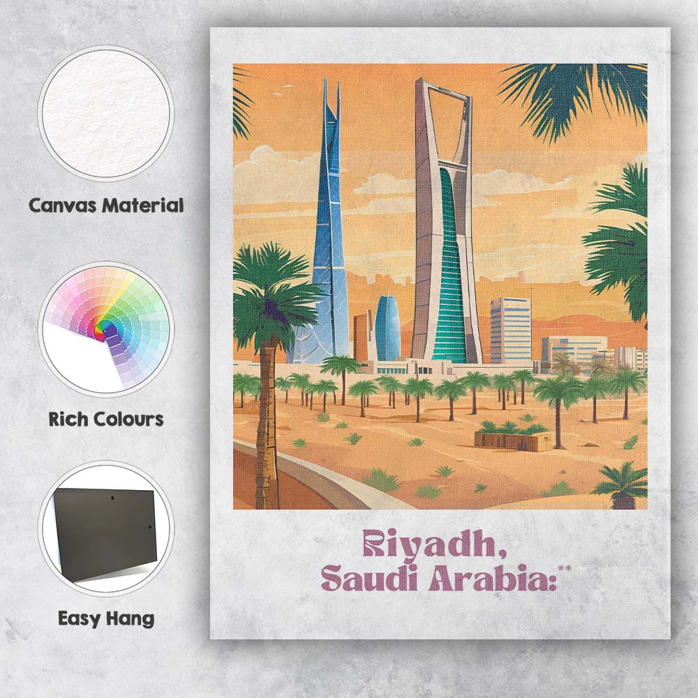 Modern Riyadh Saudi Arabia Kingdom Centre Skyline Desert Travel Poster Canvas Wall Art Print Decor Picture Ready to Hang