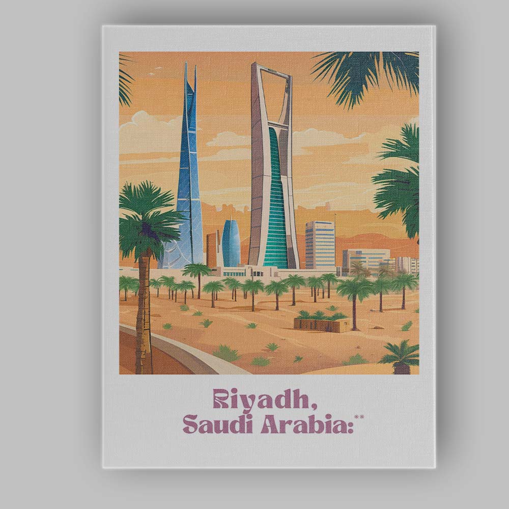 Modern Riyadh Saudi Arabia Kingdom Centre Skyline Desert Travel Poster Canvas Wall Art Print Decor Picture Ready to Hang