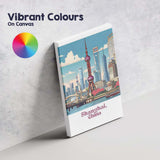 Modern Shanghai China Oriental Pearl Skyline Waterfront Travel Poster Canvas Wall Art Print Decor Picture Ready to Hang