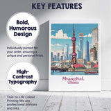 Modern Shanghai China Oriental Pearl Skyline Waterfront Travel Poster Canvas Wall Art Print Decor Picture Ready to Hang