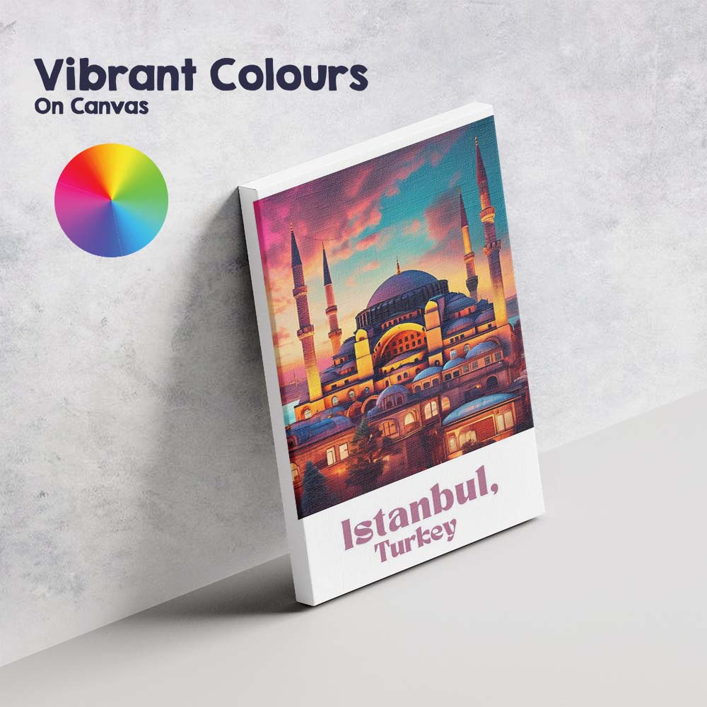 Vibrant Istanbul Turkey Blue Mosque Sunset Skyline Travel Poster Canvas Wall Art Print Decor Picture Ready to Hang