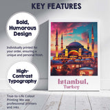 Vibrant Istanbul Turkey Blue Mosque Sunset Skyline Travel Poster Canvas Wall Art Print Decor Picture Ready to Hang