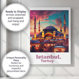 Vibrant Istanbul Turkey Blue Mosque Sunset Skyline Travel Poster Canvas Wall Art Print Decor Picture Ready to Hang
