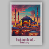 Vibrant Istanbul Turkey Blue Mosque Sunset Skyline Travel Poster Canvas Wall Art Print Decor Picture Ready to Hang