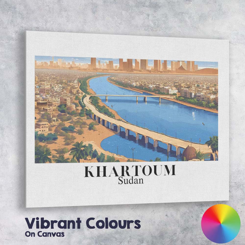 Panoramic Khartoum Sudan Nile River City Skyline Travel Poster Canvas Wall Art Print Decor Picture Ready to Hang