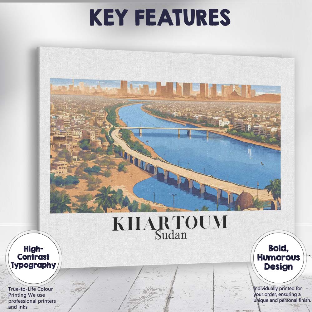 Panoramic Khartoum Sudan Nile River City Skyline Travel Poster Canvas Wall Art Print Decor Picture Ready to Hang