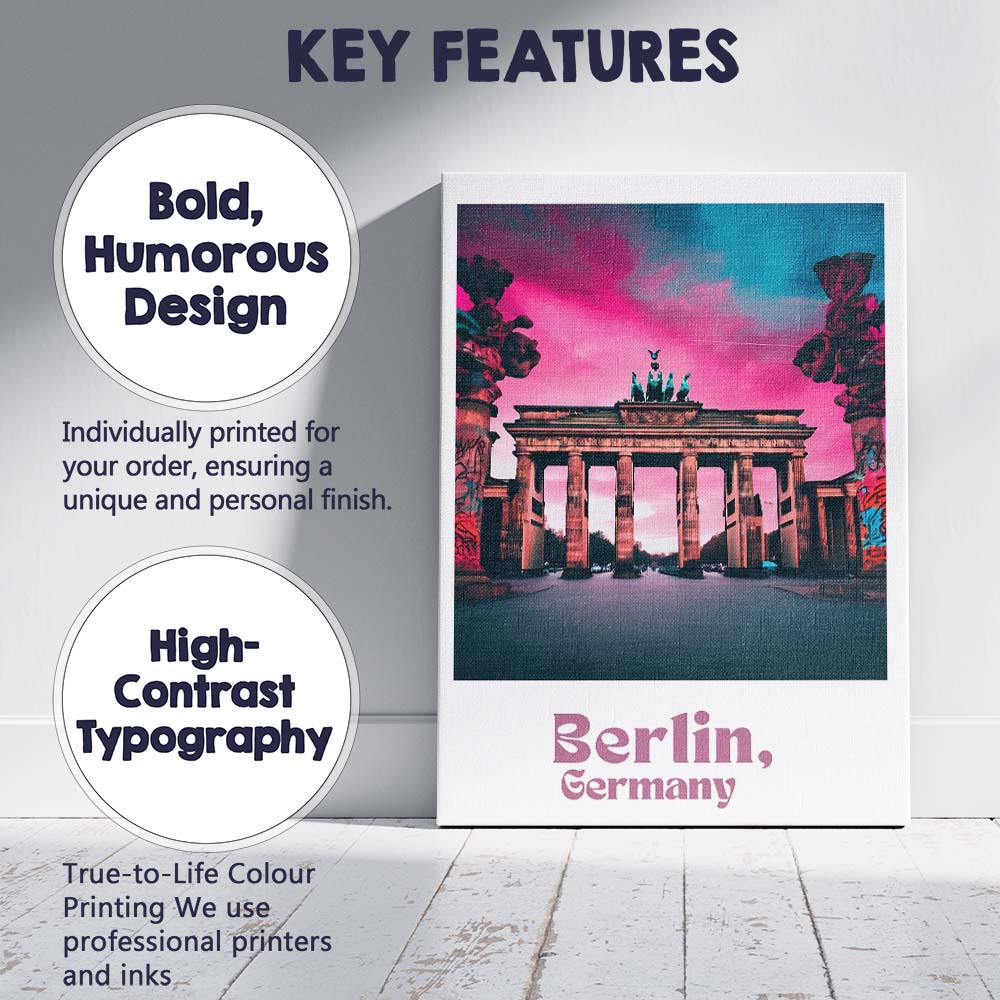 Dramatic Berlin Germany Brandenburg Gate Sunset Travel Poster Canvas Wall Art Print Decor Picture Ready to Hang