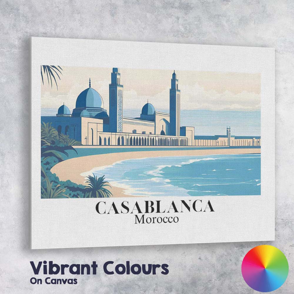 Minimalist Casablanca Morocco Hassan II Mosque Coastal Travel Poster Canvas Wall Art Print Decor Picture Ready to Hang