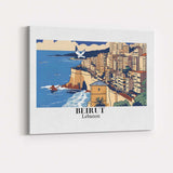 Stylised Beirut Lebanon Mediterranean Coast Cityscape Travel Poster Canvas Wall Art Print Decor Picture Ready to Hang
