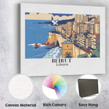 Stylised Beirut Lebanon Mediterranean Coast Cityscape Travel Poster Canvas Wall Art Print Decor Picture Ready to Hang