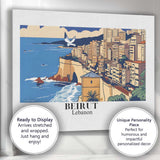 Stylised Beirut Lebanon Mediterranean Coast Cityscape Travel Poster Canvas Wall Art Print Decor Picture Ready to Hang