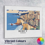 Stylised Beirut Lebanon Mediterranean Coast Cityscape Travel Poster Canvas Wall Art Print Decor Picture Ready to Hang