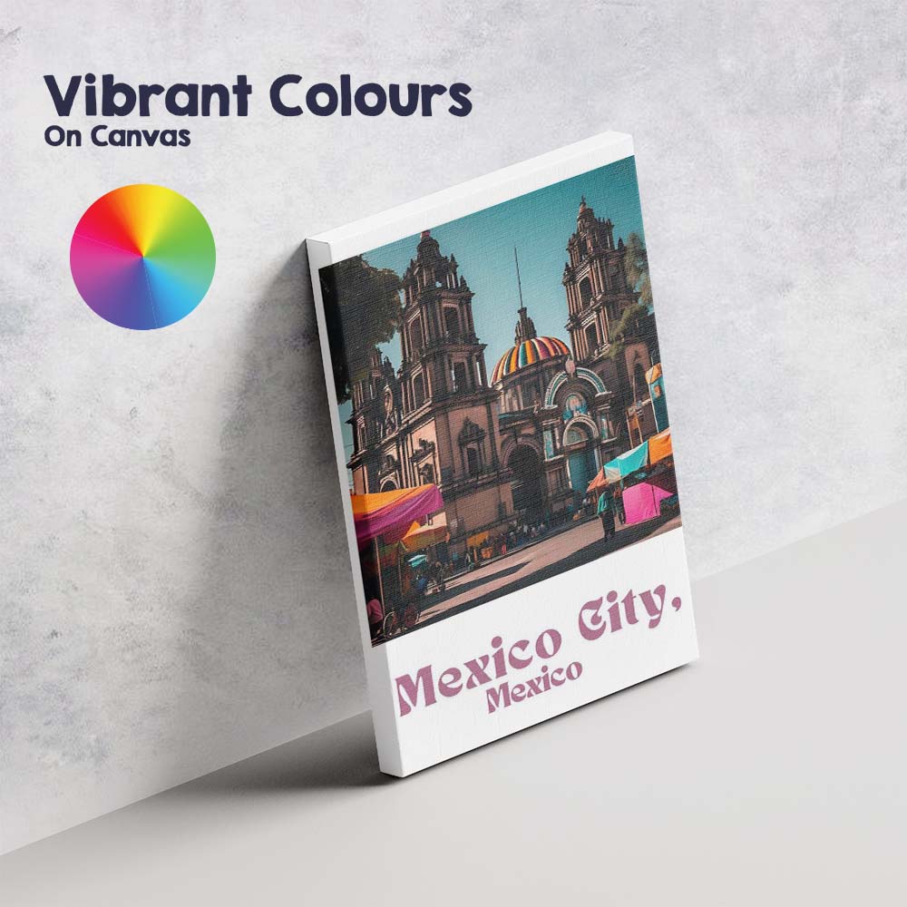 Colourful Mexico City Mexico Cathedral Market Scene Travel Poster Canvas Wall Art Print Decor Picture Ready to Hang
