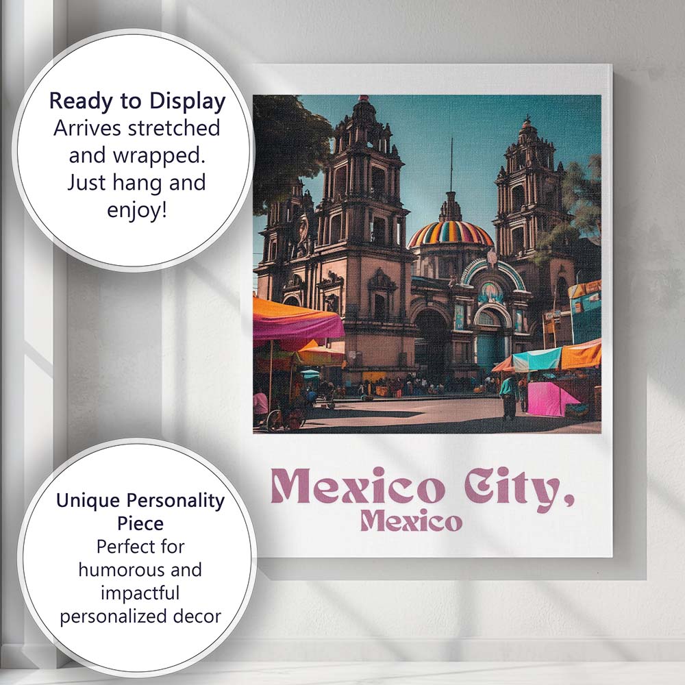 Colourful Mexico City Mexico Cathedral Market Scene Travel Poster Canvas Wall Art Print Decor Picture Ready to Hang