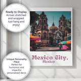 Colourful Mexico City Mexico Cathedral Market Scene Travel Poster Canvas Wall Art Print Decor Picture Ready to Hang
