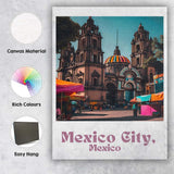 Colourful Mexico City Mexico Cathedral Market Scene Travel Poster Canvas Wall Art Print Decor Picture Ready to Hang