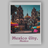 Colourful Mexico City Mexico Cathedral Market Scene Travel Poster Canvas Wall Art Print Decor Picture Ready to Hang