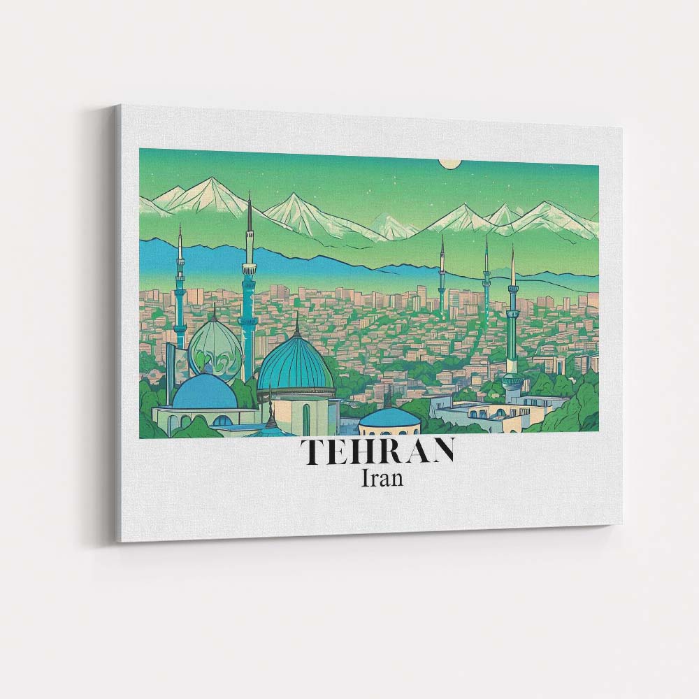 Scenic Tehran Iran Mountain Skyline Mosque Panorama Travel Poster Canvas Wall Art Print Decor Picture Ready to Hang