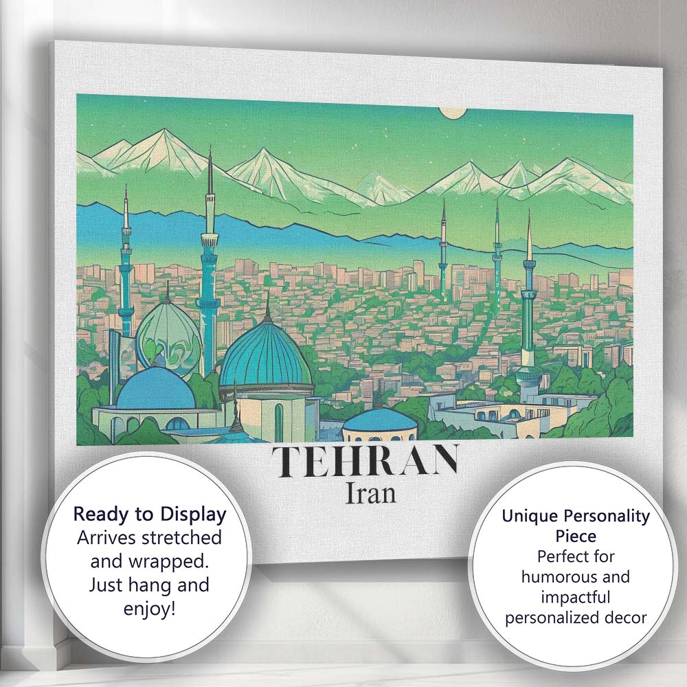 Scenic Tehran Iran Mountain Skyline Mosque Panorama Travel Poster Canvas Wall Art Print Decor Picture Ready to Hang