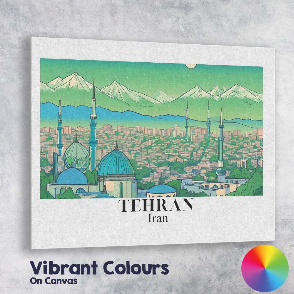 Scenic Tehran Iran Mountain Skyline Mosque Panorama Travel Poster Canvas Wall Art Print Decor Picture Ready to Hang