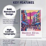 Colourful Buenos Aires Argentina Urban Street Obelisk Travel Poster Canvas Wall Art Print Decor Picture Ready to Hang