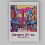 Colourful Buenos Aires Argentina Urban Street Obelisk Travel Poster Canvas Wall Art Print Decor Picture Ready to Hang