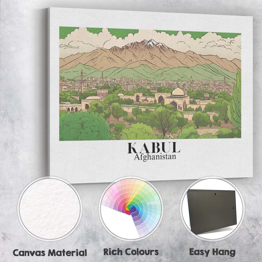 Scenic Kabul Afghanistan Mountain City Panorama Travel Poster Canvas Wall Art Print Decor Picture Ready to Hang