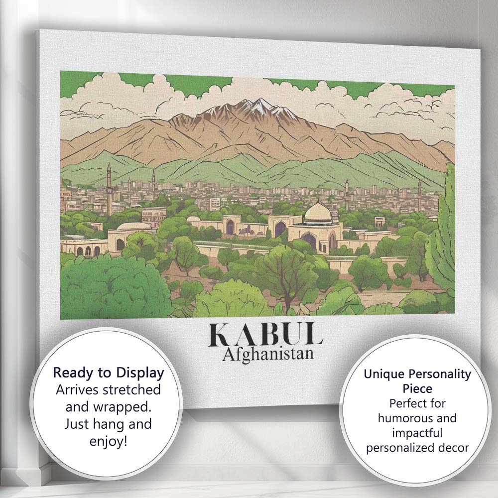 Scenic Kabul Afghanistan Mountain City Panorama Travel Poster Canvas Wall Art Print Decor Picture Ready to Hang