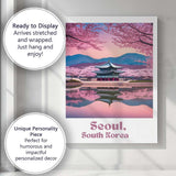 Cherry Blossom Seoul South Korea Historic Palace Reflection Travel Poster Canvas Wall Art Print Decor Picture Ready to Hang
