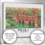 Illustrated Dhaka Bangladesh Historic Riverside Architecture Travel Poster Canvas Wall Art Print Decor Picture Ready to Hang