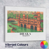 Illustrated Dhaka Bangladesh Historic Riverside Architecture Travel Poster Canvas Wall Art Print Decor Picture Ready to Hang