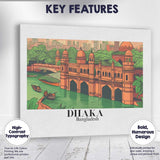 Illustrated Dhaka Bangladesh Historic Riverside Architecture Travel Poster Canvas Wall Art Print Decor Picture Ready to Hang