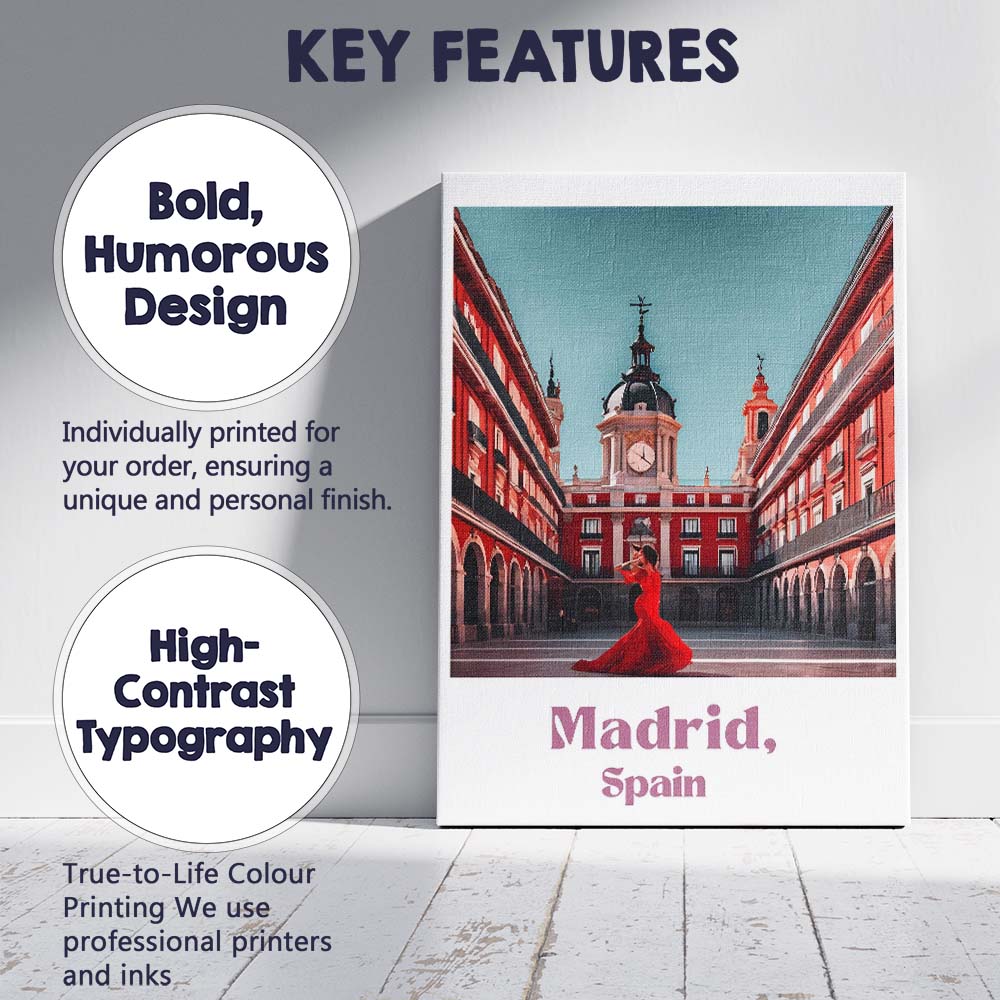 Flamenco Dancer Madrid Spain Historic Plaza Travel Poster Canvas Wall Art Print Decor Picture Ready to Hang