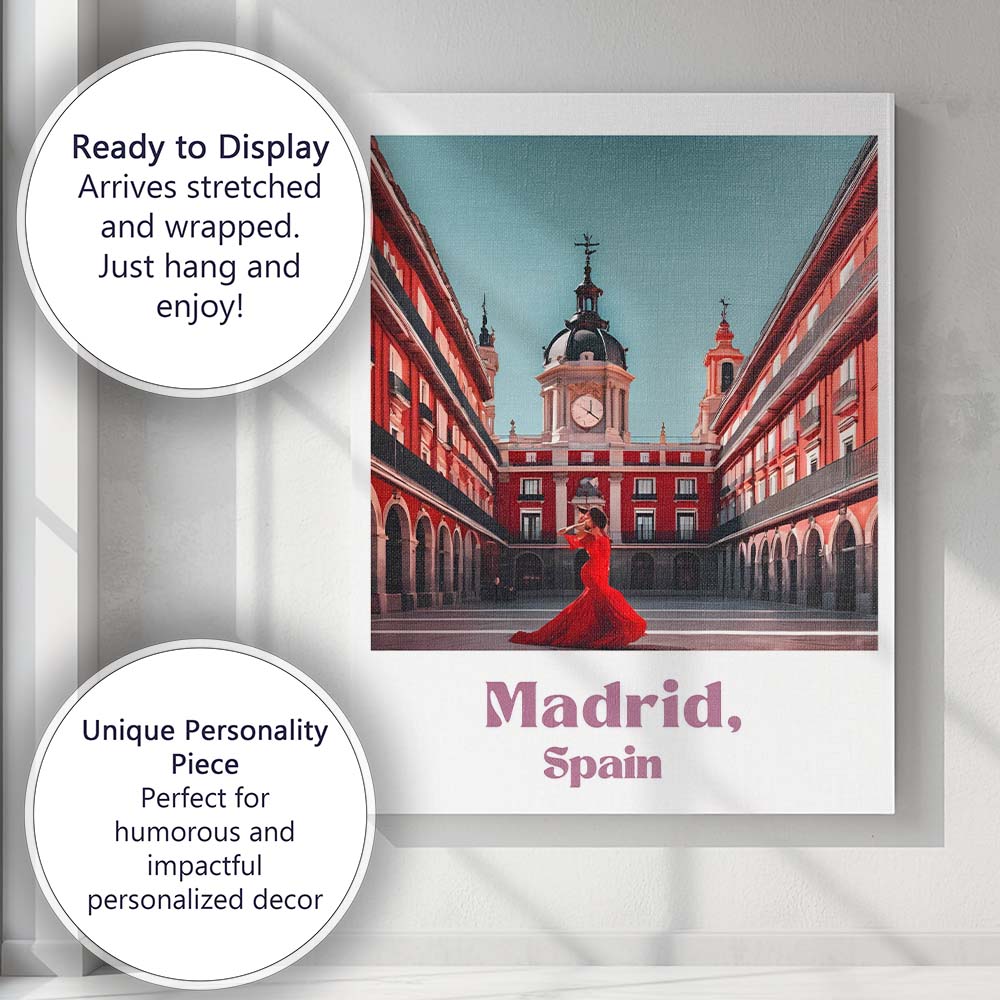 Flamenco Dancer Madrid Spain Historic Plaza Travel Poster Canvas Wall Art Print Decor Picture Ready to Hang