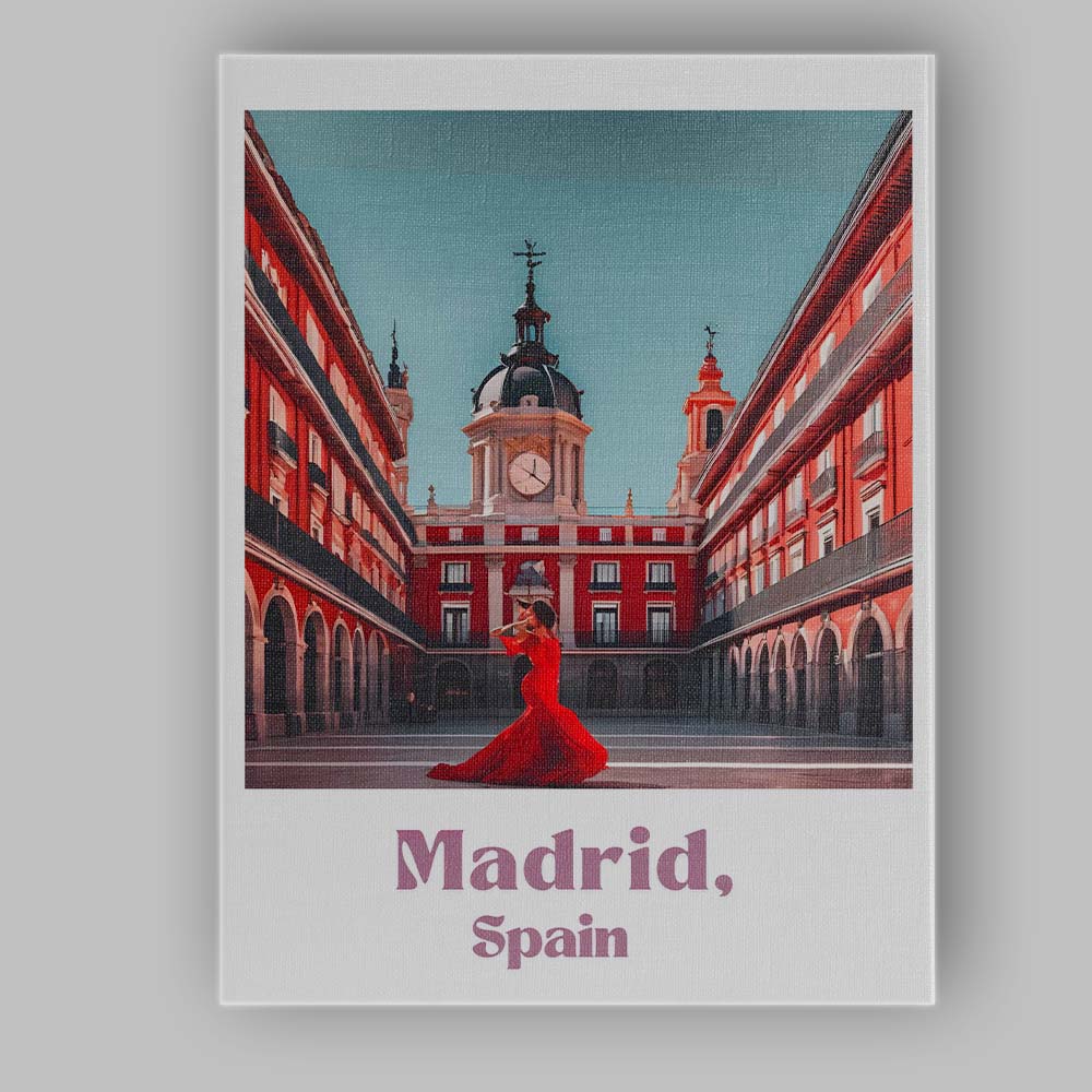 Flamenco Dancer Madrid Spain Historic Plaza Travel Poster Canvas Wall Art Print Decor Picture Ready to Hang